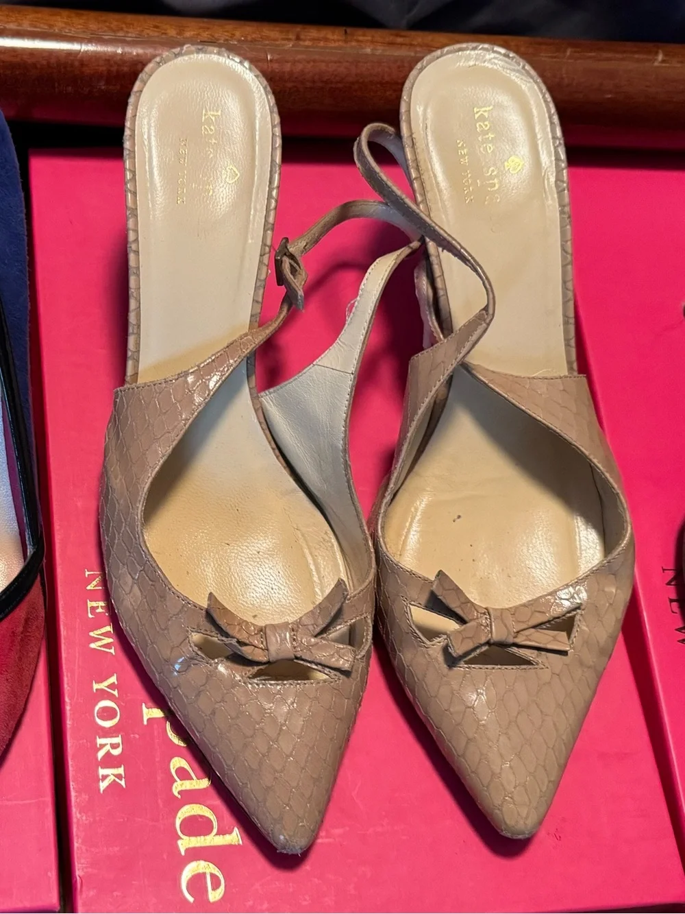 kate spade Tan Snake-Print Slingback Mule